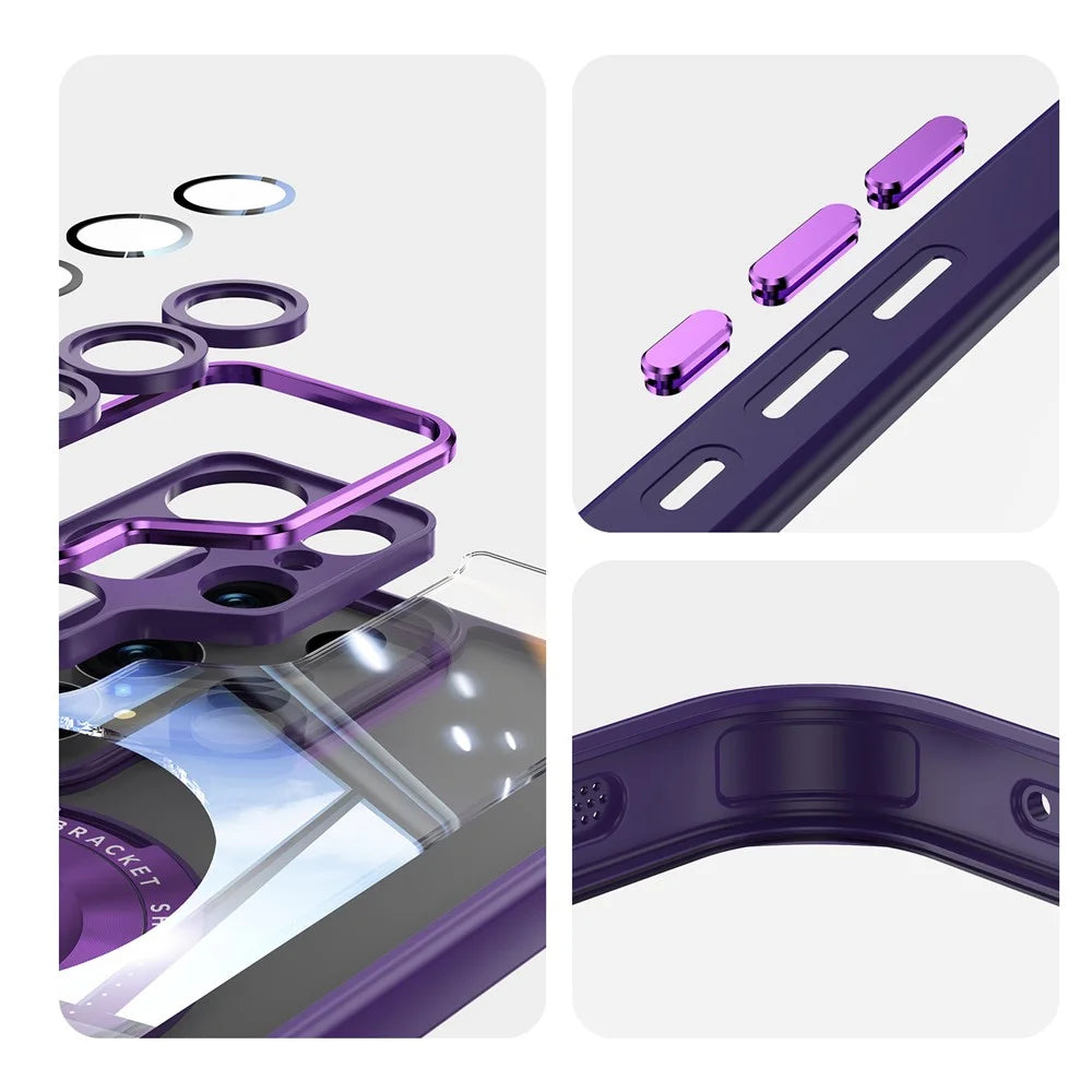 For Samsung Galaxy S26 Ultra Magnetic Case PC + TPU Phone Cover with Rotating Metal Kickstand, Lens Protector - Dark Purple - 6
