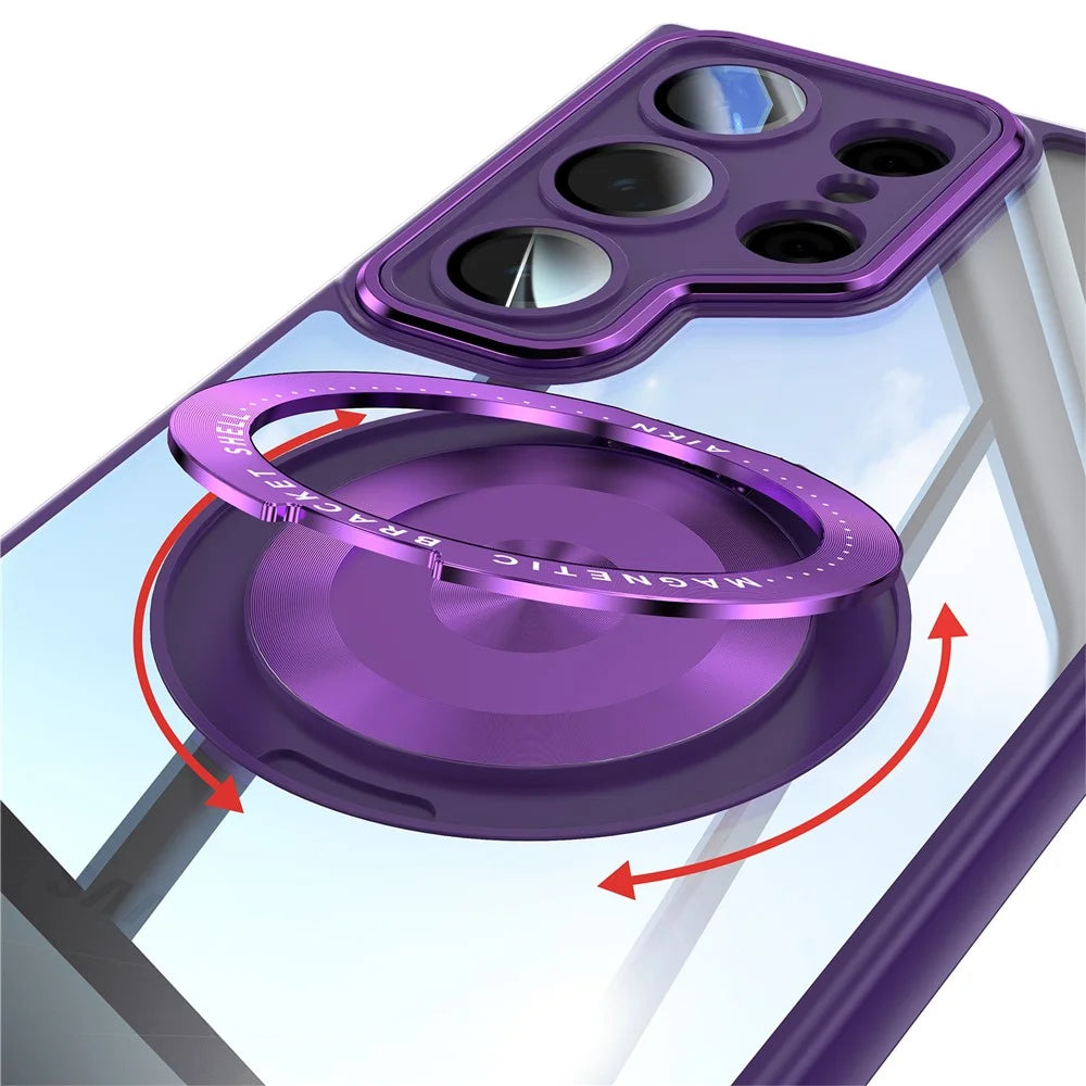 For Samsung Galaxy S26 Ultra Magnetic Case PC + TPU Phone Cover with Rotating Metal Kickstand, Lens Protector - Dark Purple - 7