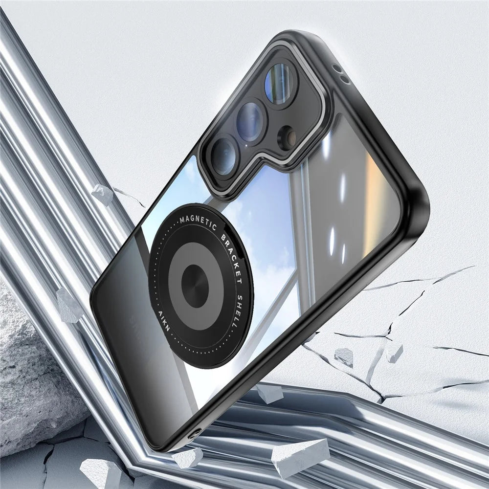 For Samsung Galaxy S26+ Magnetic Case PC + TPU Phone Cover with Rotating Metal Kickstand, Lens Protector - Black - 4