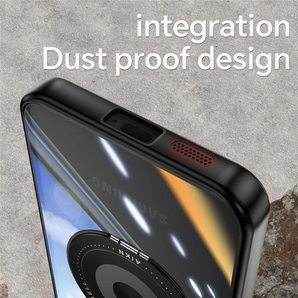 For Samsung Galaxy S26+ Magnetic Case PC + TPU Phone Cover with Rotating Metal Kickstand, Lens Protector - Black - 5