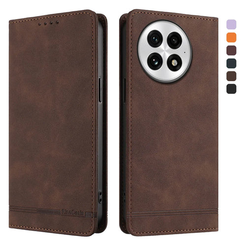For OnePlus 13 Case RINACASIS RC23 RFID Blocking Wallet Stand PU Leather Phone Cover - Brown - 1