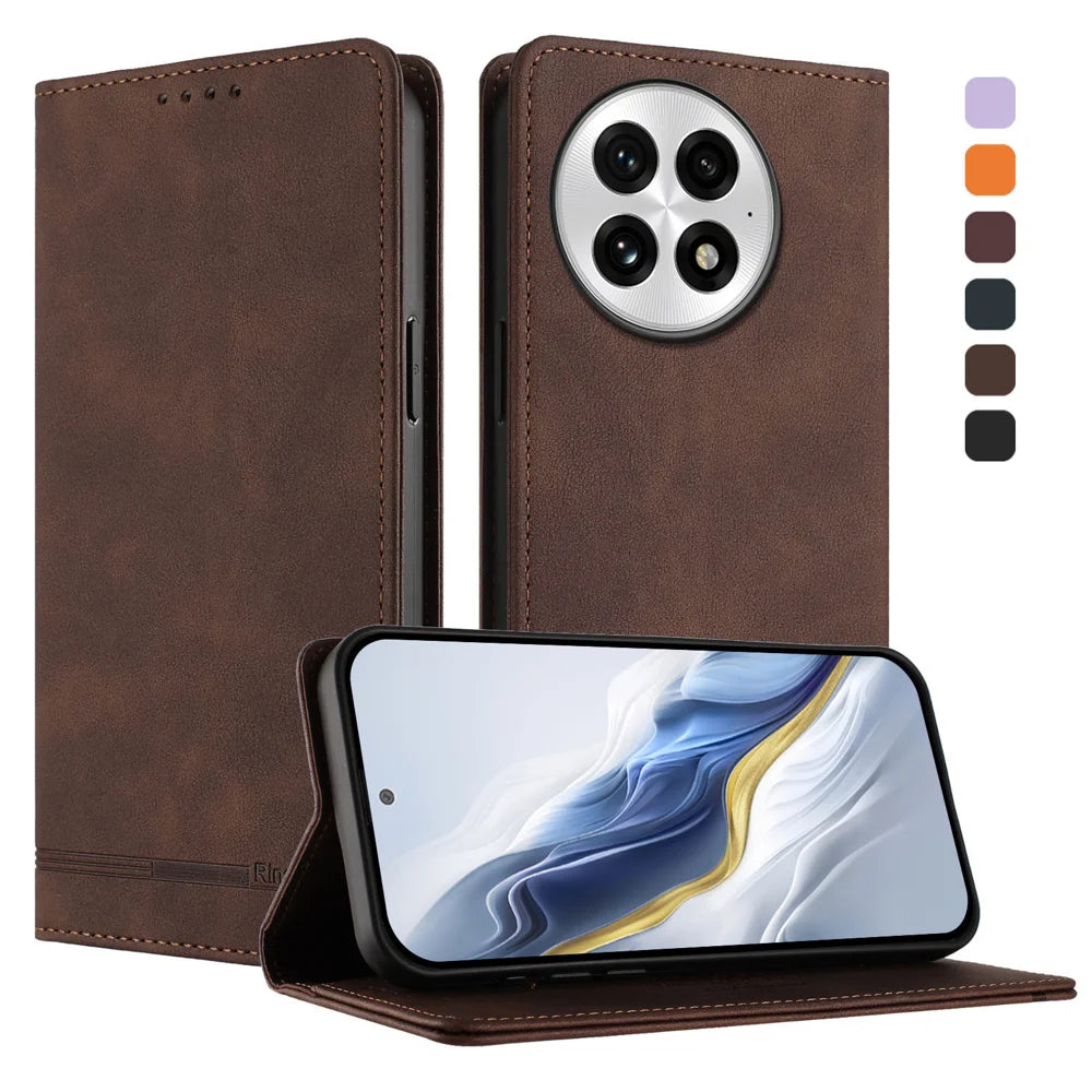 For OnePlus 13 Case RINACASIS RC23 RFID Blocking Wallet Stand PU Leather Phone Cover - Brown - 2