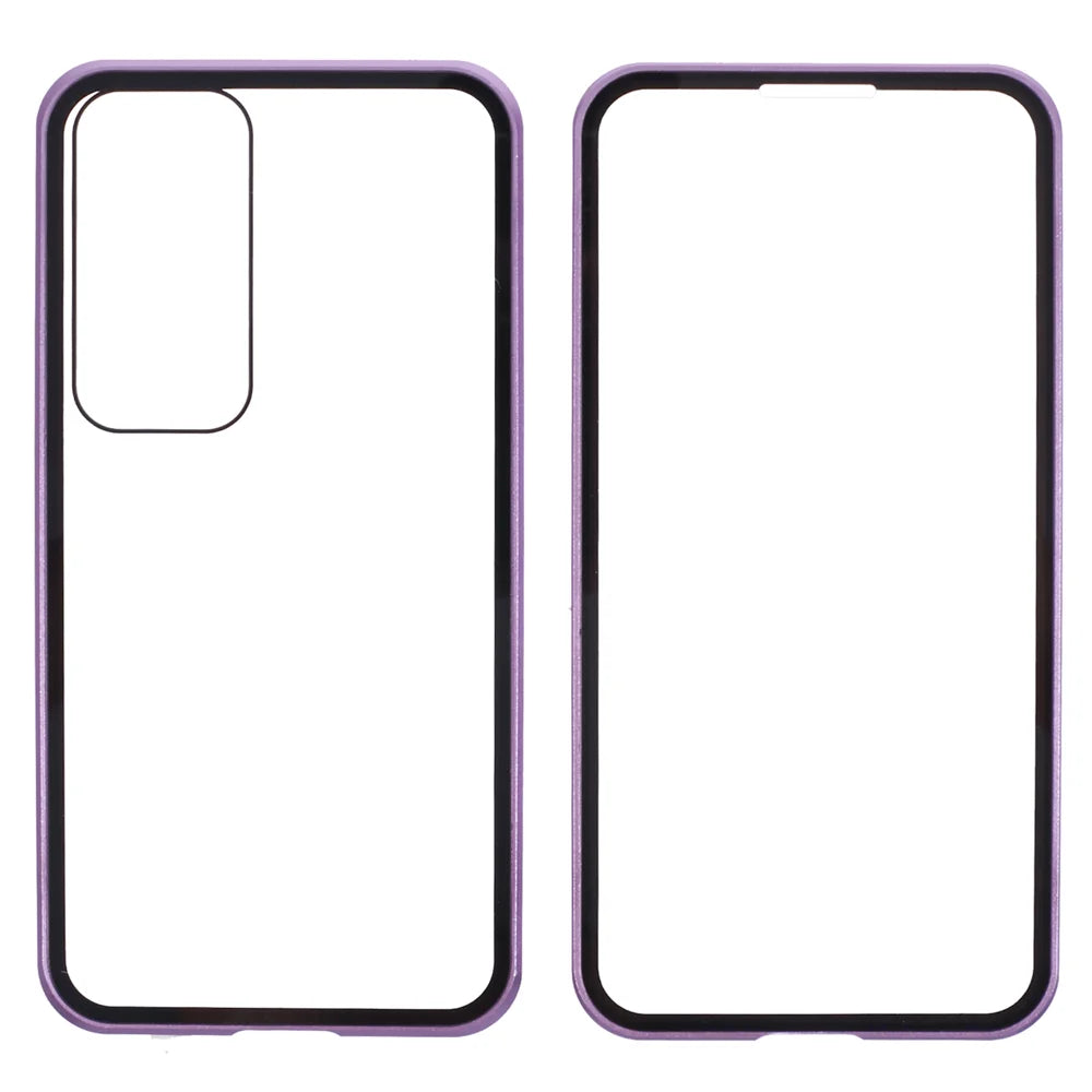 For Samsung Galaxy A37 5G Case Double-Sided Tempered Glass Phone Cover with Magnetic Adsorption Metal Frame -  Purple - 2