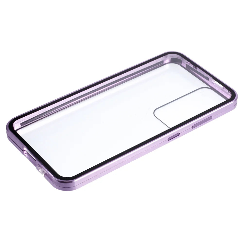 For Samsung Galaxy A37 5G Case Double-Sided Tempered Glass Phone Cover with Magnetic Adsorption Metal Frame -  Purple - 4
