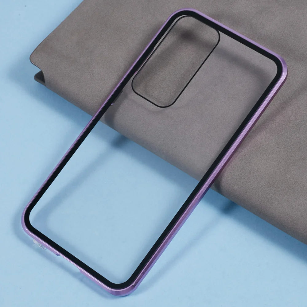 For Samsung Galaxy A37 5G Case Double-Sided Tempered Glass Phone Cover with Magnetic Adsorption Metal Frame -  Purple - 6