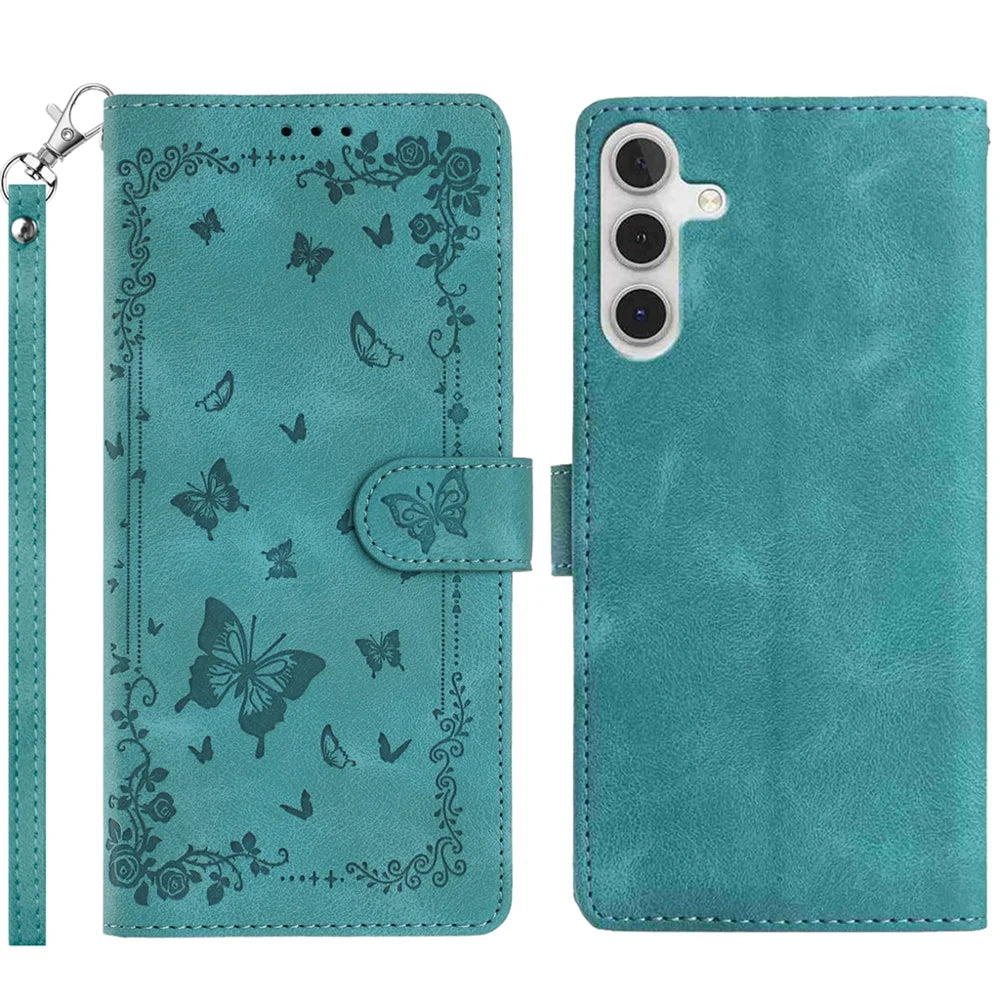 For Samsung Galaxy A26 5G Case Garden Imprinted PU Leather Wallet Phone Cover with Wrist Strap - Green - 1