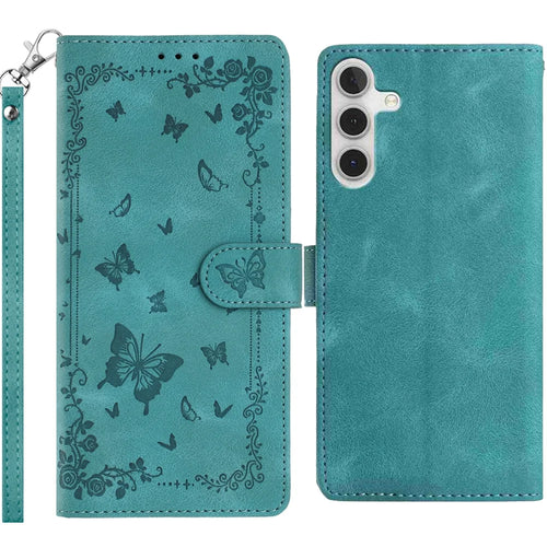 For Samsung Galaxy S25 FE Case Garden Imprinted PU Leather Wallet Phone Cover with Wrist Strap - Green - 1