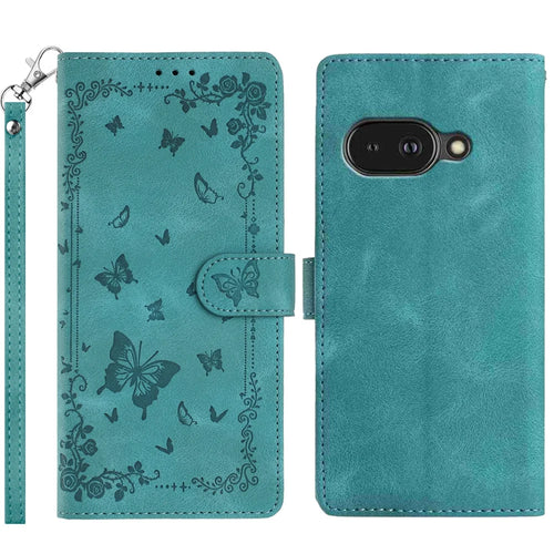 For Google Pixel 9a Case Garden Imprinted PU Leather Wallet Phone Cover with Wrist Strap - Green - 1