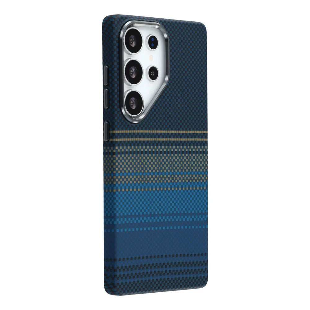 For Samsung Galaxy S24 Ultra Magnetic Case Water Transfer Printing Metal Frame PC Phone Back Cover - Moonset - 1