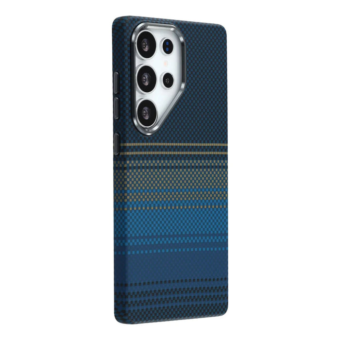 For Samsung Galaxy S24 Ultra Magnetic Case Water Transfer Printing Metal Frame PC Phone Back Cover - Moonset - 1