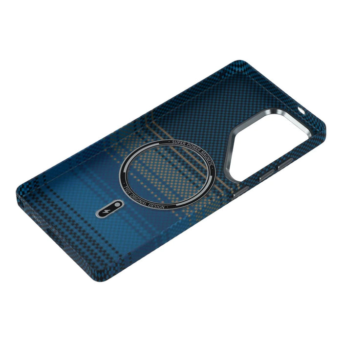 For Samsung Galaxy S24 Ultra Magnetic Case Water Transfer Printing Metal Frame PC Phone Back Cover - Moonset - 5