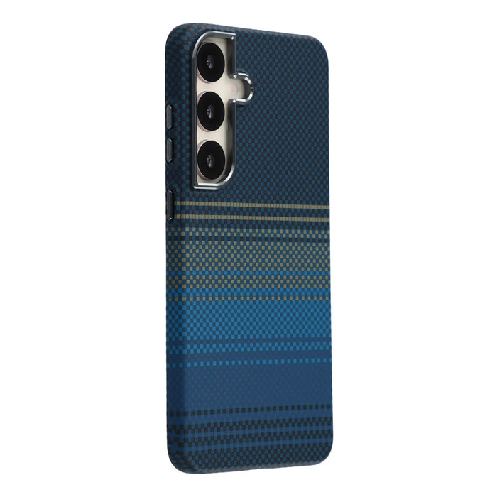 For Samsung Galaxy S24+ Magnetic Case Water Transfer Printing Metal Frame PC Phone Back Cover - Moonset - 1