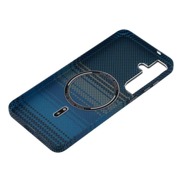 For Samsung Galaxy S24 Magnetic Case Water Transfer Printing Metal Frame PC Phone Back Cover - Moonset - 5