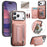 For iPhone 18 Pro / 17 Pro Case RFID Blocking Card Holder Jeans Cloth Texture Leather Back Cover with Elastic Wristband - Pink - 1