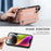 For iPhone 16 Case RFID Blocking Card Holder Jeans Cloth Texture Leather Back Cover with Elastic Wristband - Pink - 7