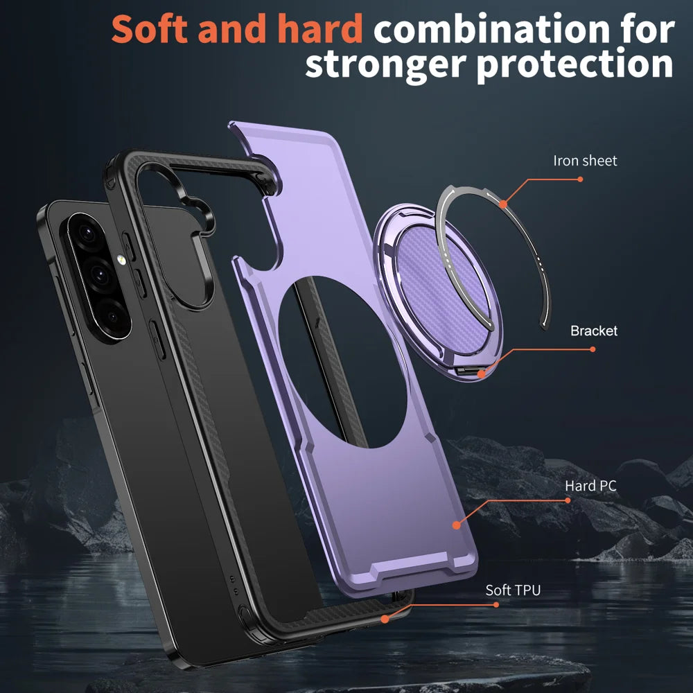 For Samsung Galaxy A36 5G Magnetic Case TPU + PC Kickstand Phone Cover - Purple - 6