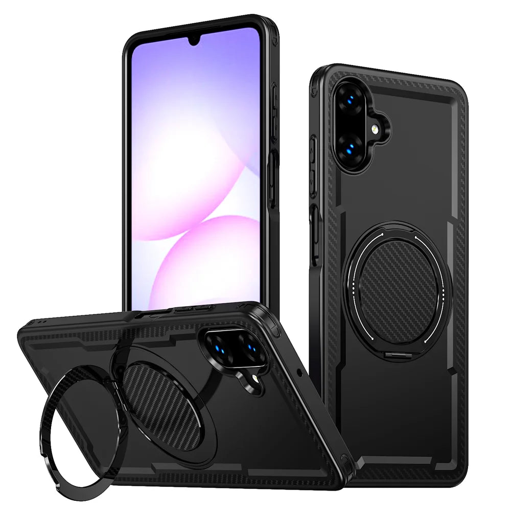 For Samsung Galaxy A06 5G / Galaxy A07 4G / Galaxy A07 5G / Galaxy A06 4G Magnetic Case TPU + PC Kickstand Phone Cover - Black - 1