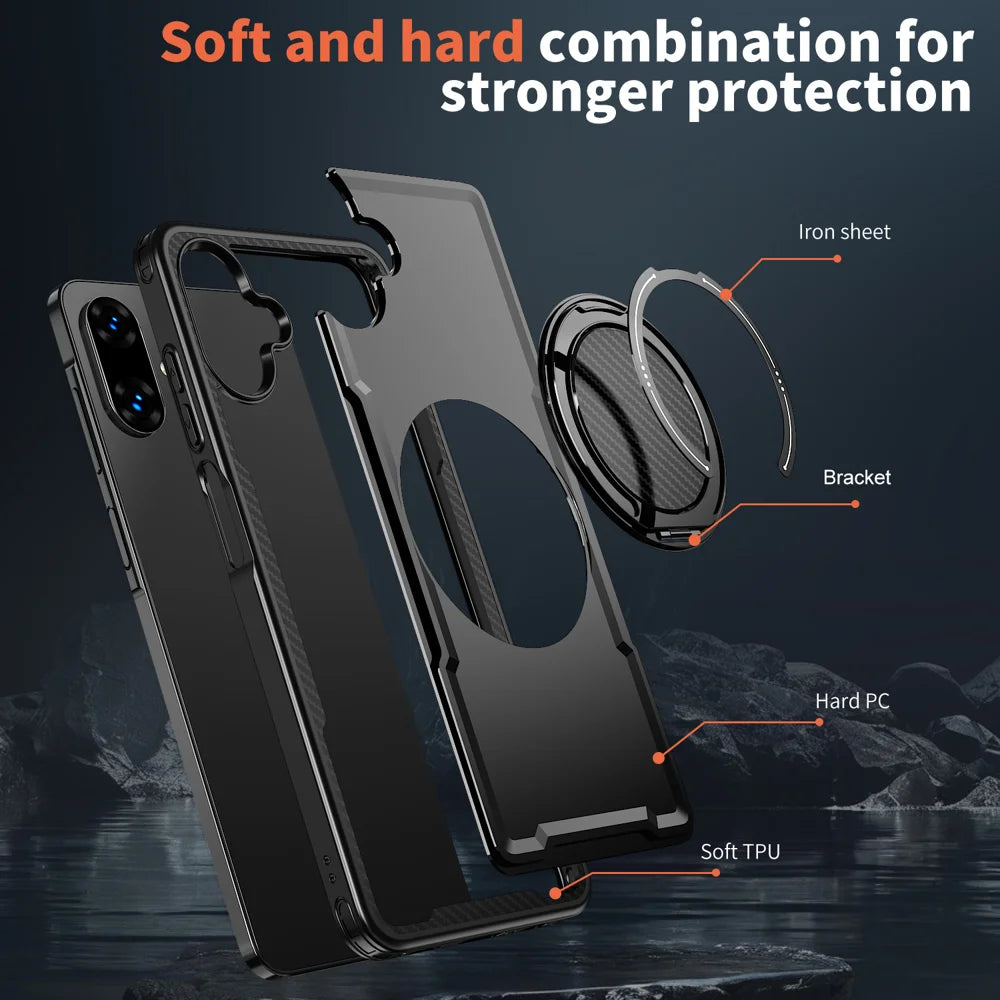 For Samsung Galaxy A06 5G / Galaxy A07 4G / Galaxy A07 5G / Galaxy A06 4G Magnetic Case TPU + PC Kickstand Phone Cover - Black - 6