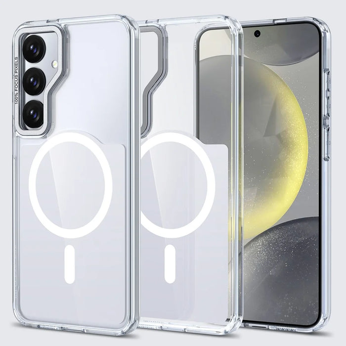 For Samsung Galaxy S25+ / Galaxy S24+ Magnetic Case Shockproof TPU PC Clear Phone Cover - White - 1