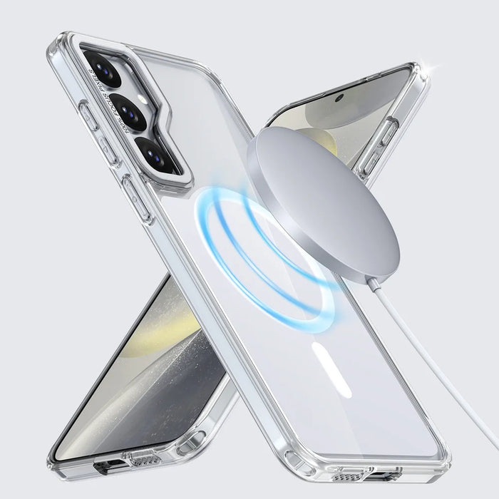 For Samsung Galaxy S25+ / Galaxy S24+ Magnetic Case Shockproof TPU PC Clear Phone Cover - White - 3