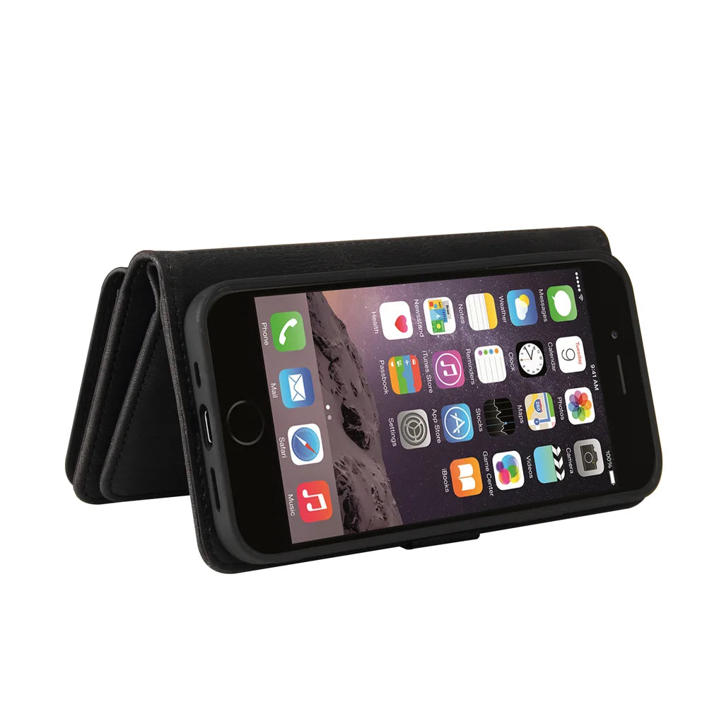For iPhone SE (2020) / iPhone SE (2022) / iPhone 7 4.7 inch / iPhone 8 4.7 inch Zipper Wallet Case with 15 Card Slots and Strap Leather Phone Cover - Black - 5