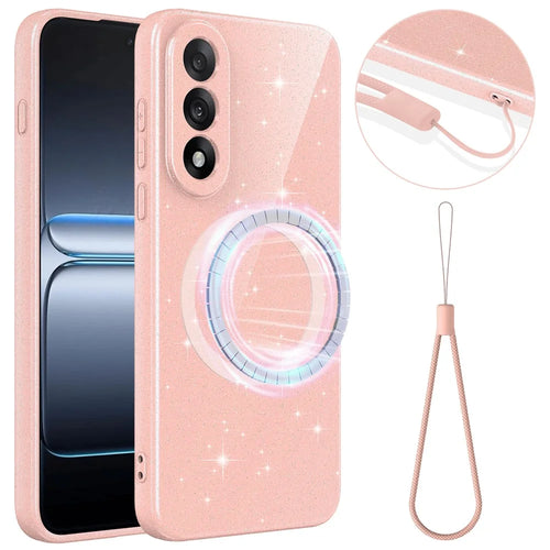 For OnePlus Nord 5 5G  /  Ace 5 Ultra 5G Magnetic Case Glitter TPU Shockproof Phone Cover with Lanyard - Pink - 1
