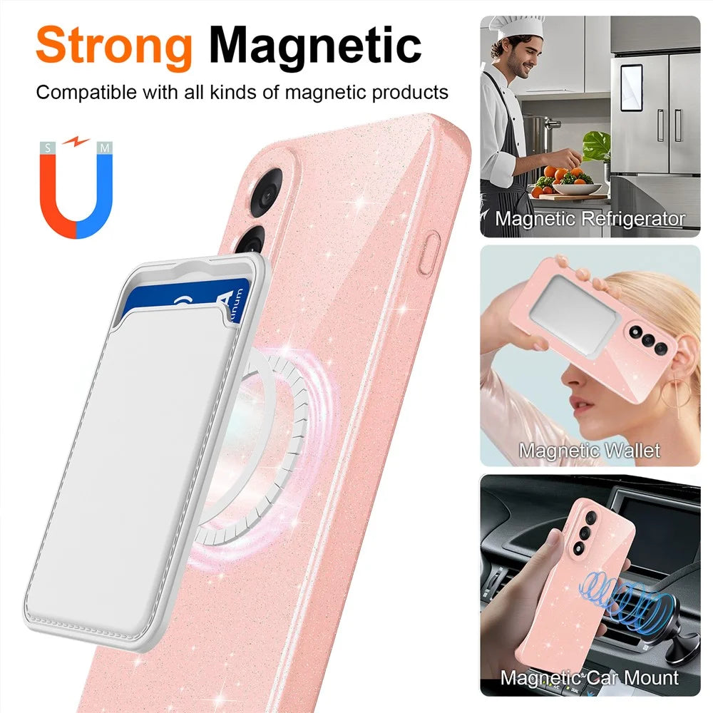 For OnePlus Nord 5 5G  /  Ace 5 Ultra 5G Magnetic Case Glitter TPU Shockproof Phone Cover with Lanyard - Pink - 4