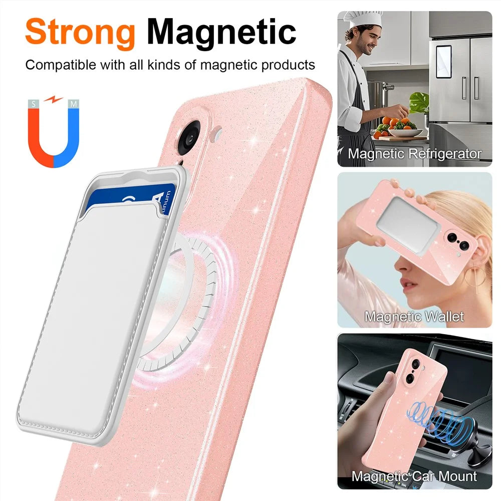For OnePlus Nord CE5 5G  /  Ace 5 Racing 5G Magnetic Case Glitter TPU Shockproof Phone Cover with Lanyard - Pink - 4