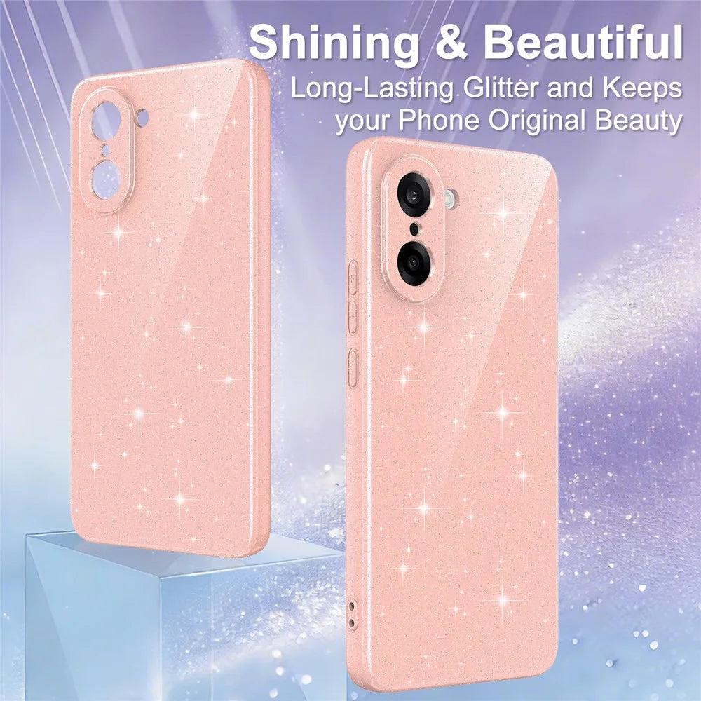 For OnePlus Nord CE5 5G  /  Ace 5 Racing 5G Magnetic Case Glitter TPU Shockproof Phone Cover with Lanyard - Pink - 5