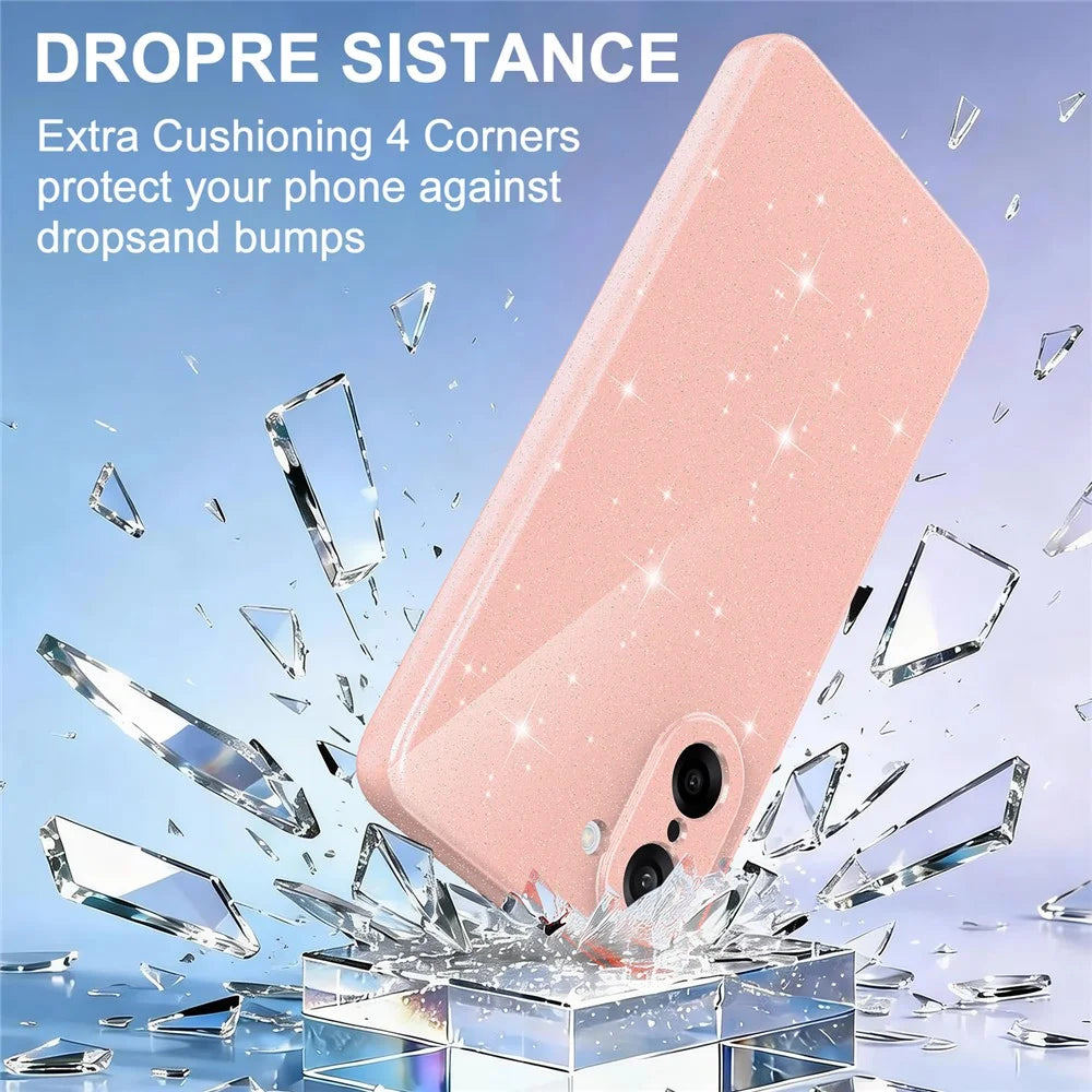 For OnePlus Nord CE5 5G  /  Ace 5 Racing 5G Magnetic Case Glitter TPU Shockproof Phone Cover with Lanyard - Pink - 6