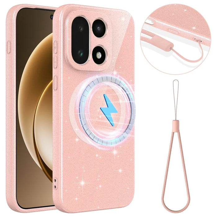 For OnePlus 15 5G Magnetic Case Glitter TPU Shockproof Phone Cover with Lanyard - Pink - 1