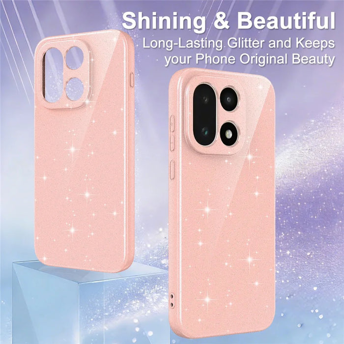 For OnePlus 15 5G Magnetic Case Glitter TPU Shockproof Phone Cover with Lanyard - Pink - 5