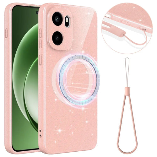 Magnetic Case For OnePlus 15R 5G  /  Ace 6T 5G  /  Ace 6 5G Glitter TPU Shockproof Phone Cover with Lanyard - Pink - 1