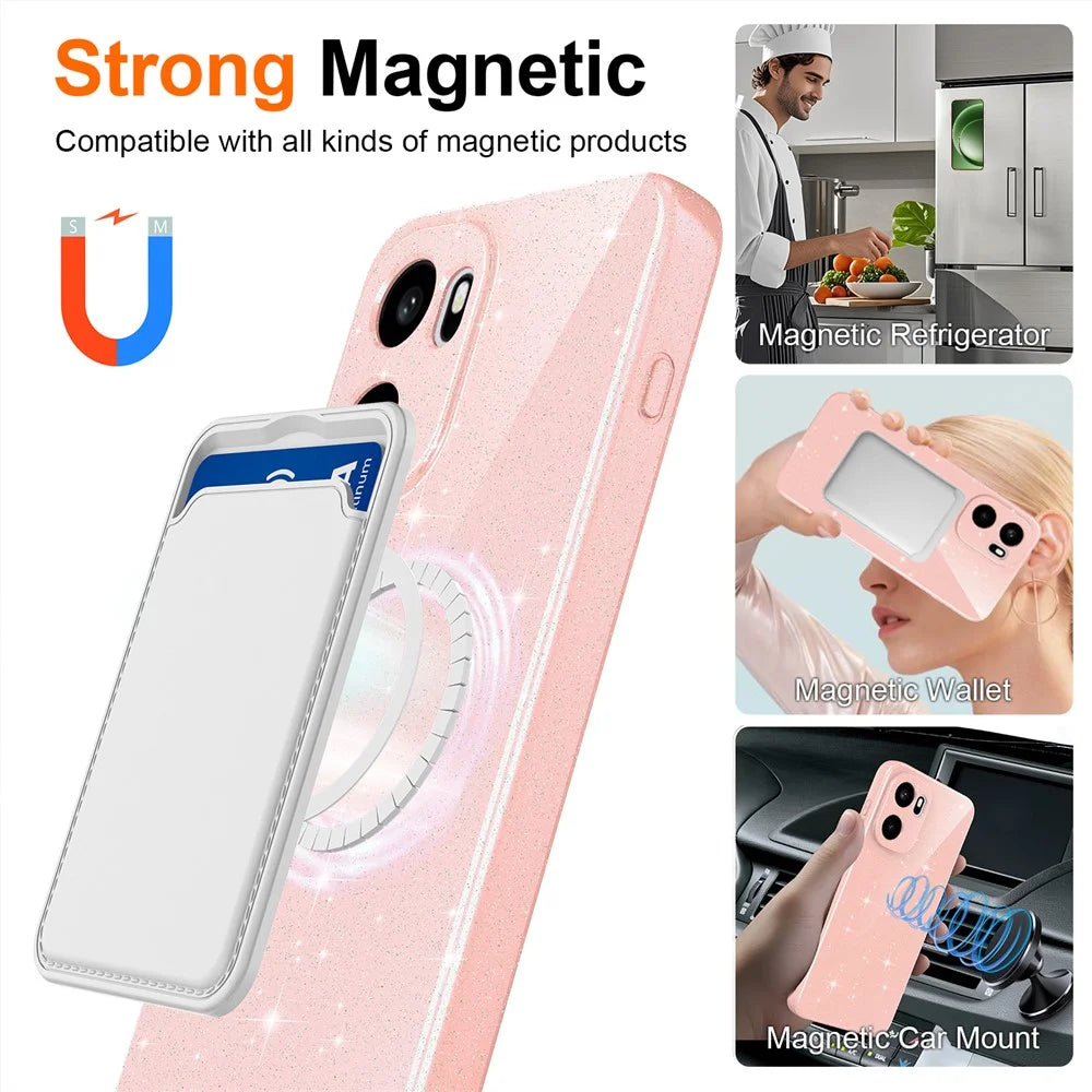 Magnetic Case For OnePlus 15R 5G  /  Ace 6T 5G  /  Ace 6 5G Glitter TPU Shockproof Phone Cover with Lanyard - Pink - 4