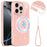 For iPhone 16 Pro Max Magnetic Case Glitter TPU Shockproof Phone Cover with Lanyard Compatible with MagSafe - Pink - 1