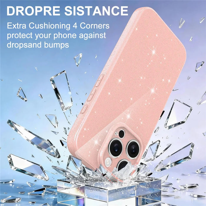 For iPhone 16 Pro Max Magnetic Case Glitter TPU Shockproof Phone Cover with Lanyard Compatible with MagSafe - Pink - 6
