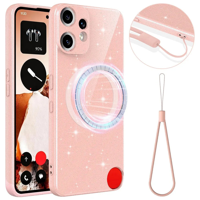 For Nothing CMF Phone 2 Pro Magnetic Case Glitter TPU Shockproof Phone Cover with Lanyard - Pink - 1