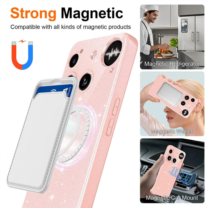 For Nothing Phone (3) 5G Magnetic Case Glitter TPU Shockproof Phone Cover with Lanyard - Pink - 4