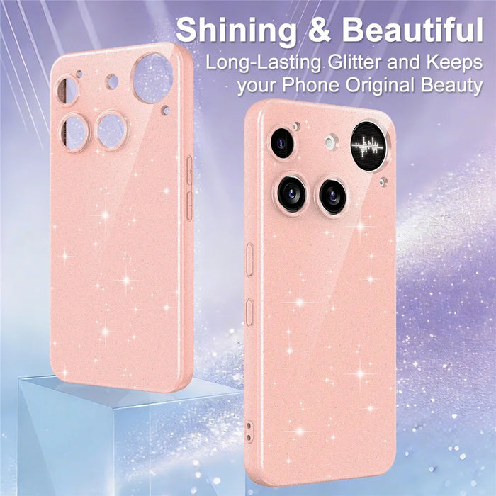 For Nothing Phone (3) 5G Magnetic Case Glitter TPU Shockproof Phone Cover with Lanyard - Pink - 5