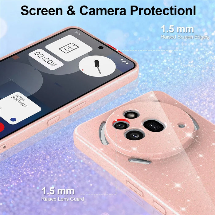 For Nothing Phone (3a) Pro Magnetic Case Glitter TPU Shockproof Phone Cover with Lanyard - Pink - 2
