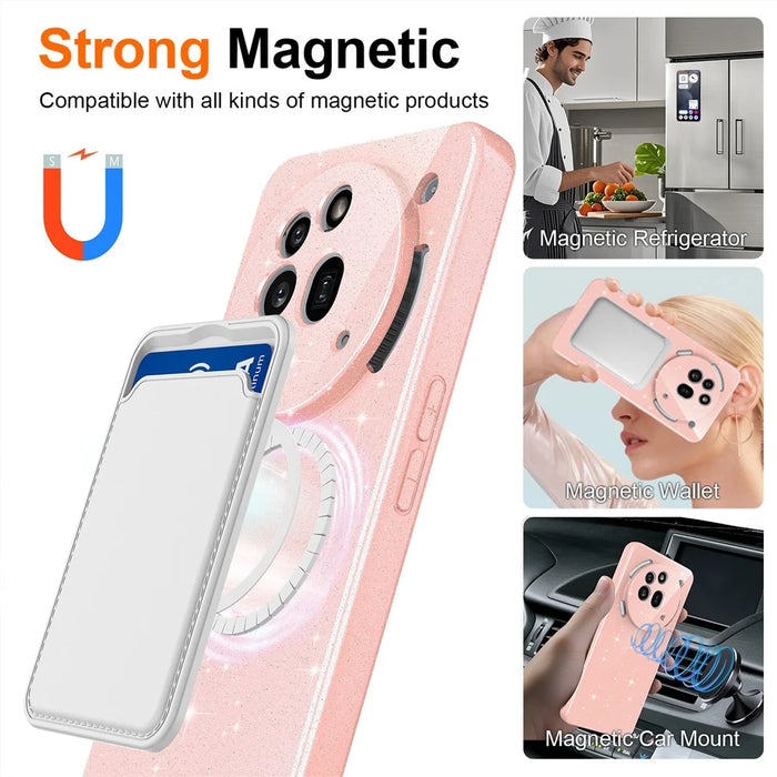 For Nothing Phone (3a) Pro Magnetic Case Glitter TPU Shockproof Phone Cover with Lanyard - Pink - 4