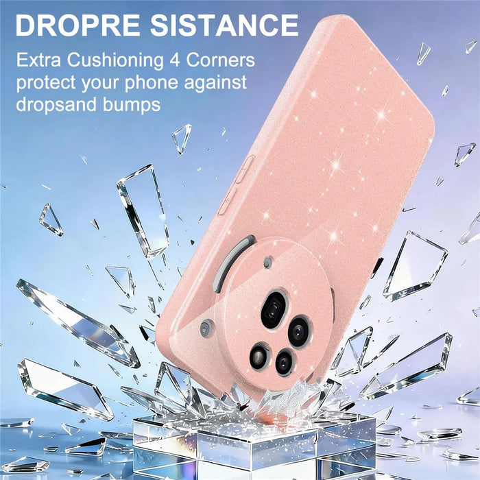 For Nothing Phone (3a) Pro Magnetic Case Glitter TPU Shockproof Phone Cover with Lanyard - Pink - 6