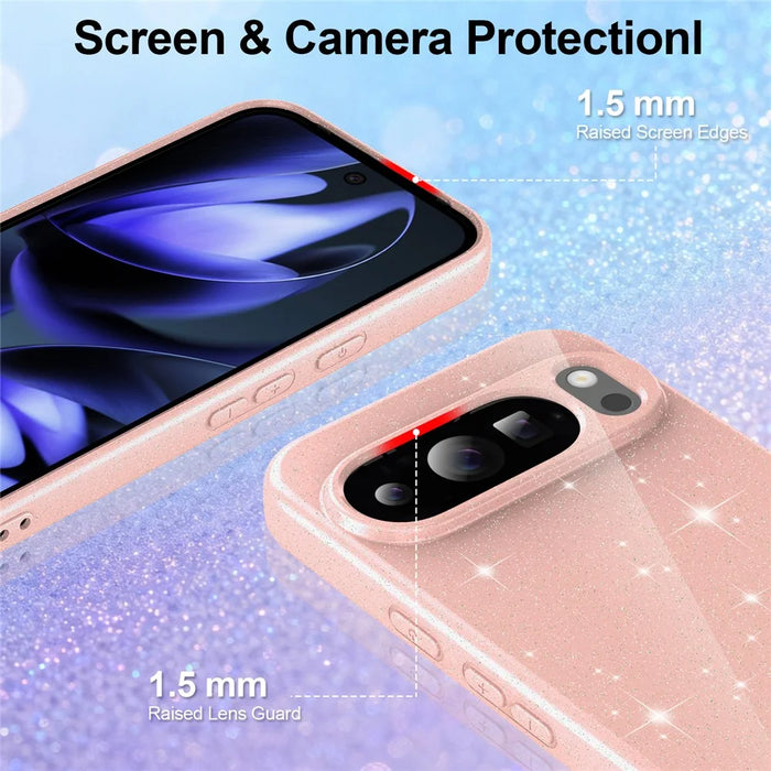 For Google Pixel 10 Pro XL Magnetic Case Glitter TPU Shockproof Phone Cover with Lanyard - Pink - 2
