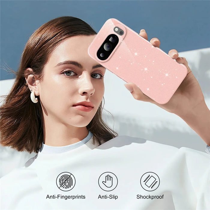 For Google Pixel 10 Pro XL Magnetic Case Glitter TPU Shockproof Phone Cover with Lanyard - Pink - 7