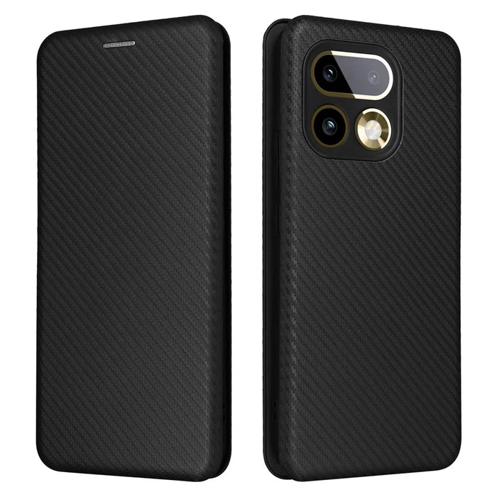 For Realme 16 Pro+ 5G Case Carbon Fiber Texture Drop-Proof PU Leather Phone Cover - Black - 1