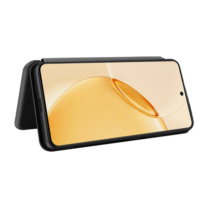 For Realme 16 Pro+ 5G Case Carbon Fiber Texture Drop-Proof PU Leather Phone Cover - Black - 5