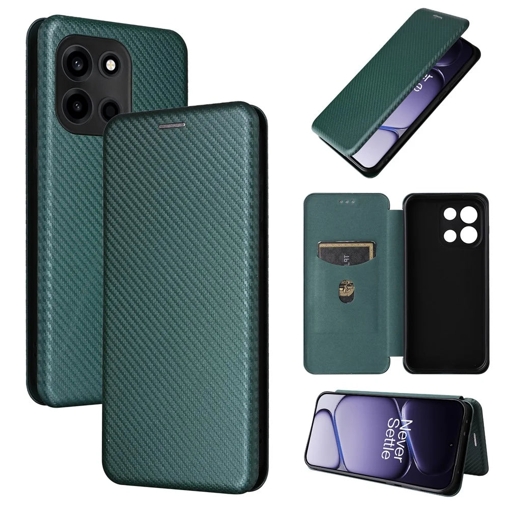 For OnePlus Turbo 6V 5G / Turbo 6 5G Case Carbon Fiber Texture Drop-Proof PU Leather Phone Cover - Green - 6