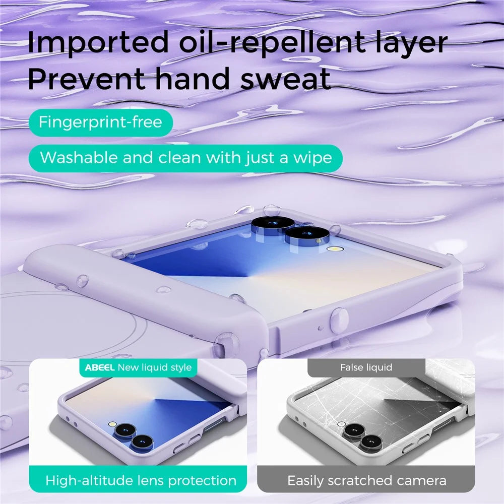 ABEEL For Samsung Galaxy Z Flip6 5G Magnetic Case Hinge Protection Skin Touch Liquid Silicone Shockproof Phone Cover - Purple - 4