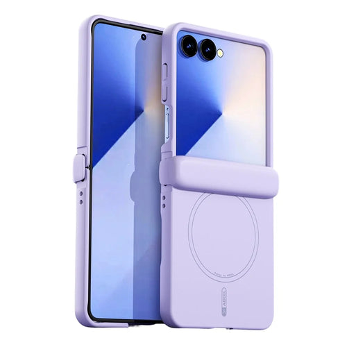 ABEEL For Samsung Galaxy Z Flip7 5G Magnetic Case Hinge Protection Skin Touch Liquid Silicone Shockproof Phone Cover - Purple - 1