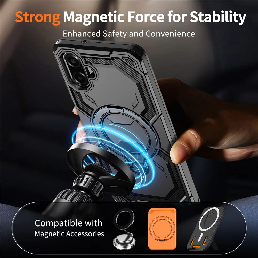 For Samsung Galaxy A08 5G / A07 4G Magnetic Case Ring Kickstand PC + TPU Hybrid Phone Cover - Black - 2